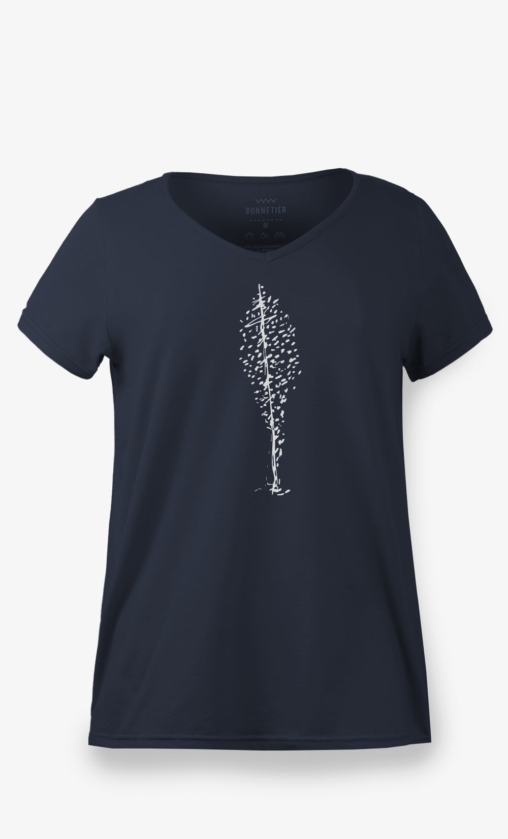 T-shirt Flow noir pour femme en coton biologique avec imprimé Arbre Feuille BONNETIER fabriqué au Canada.