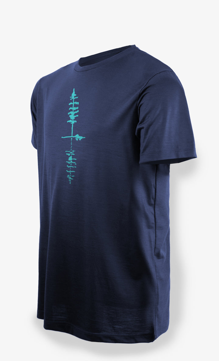 Ultra Light French Navy Men's Merino T-Shirt - Reflective Tree