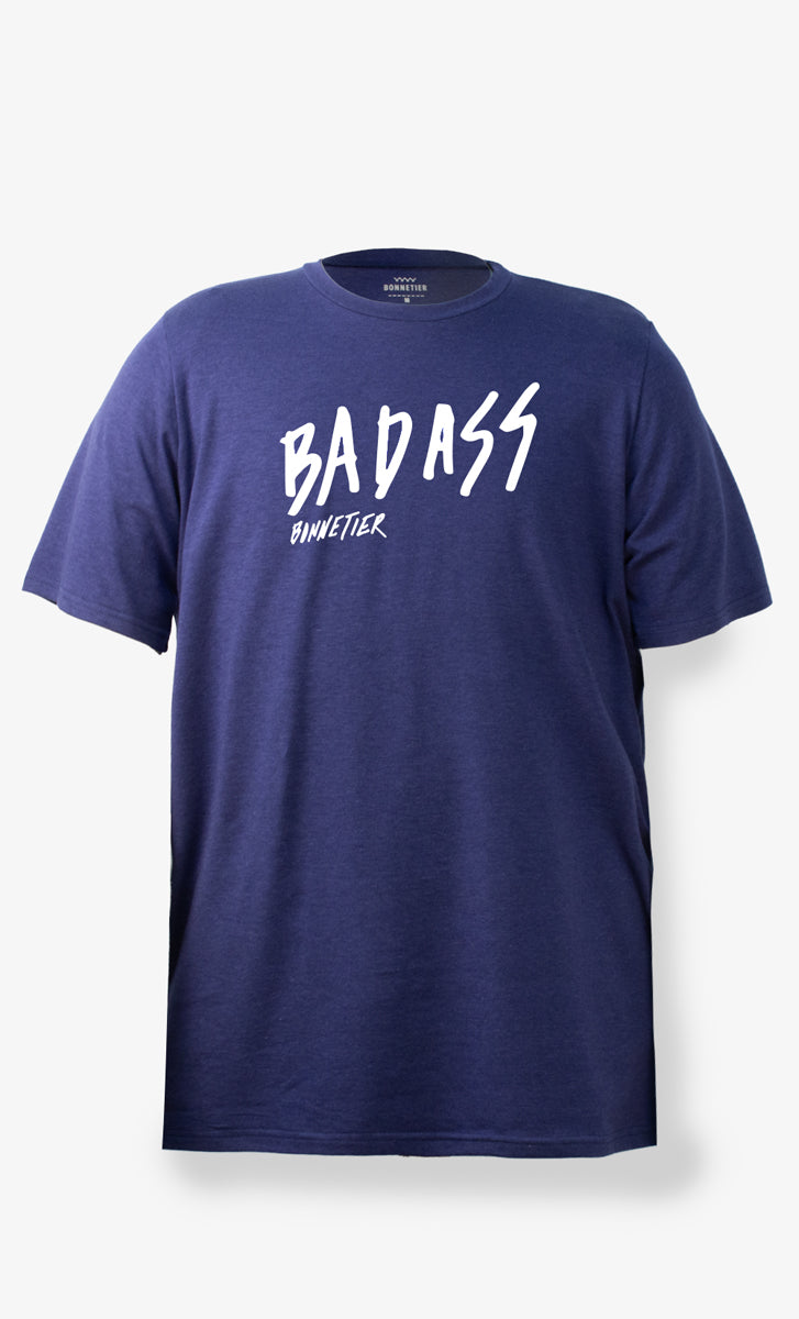 T-shirt homme "Badass" en cobalt, en Tencel et coton biologique, écologique et fabriqué au Québec.